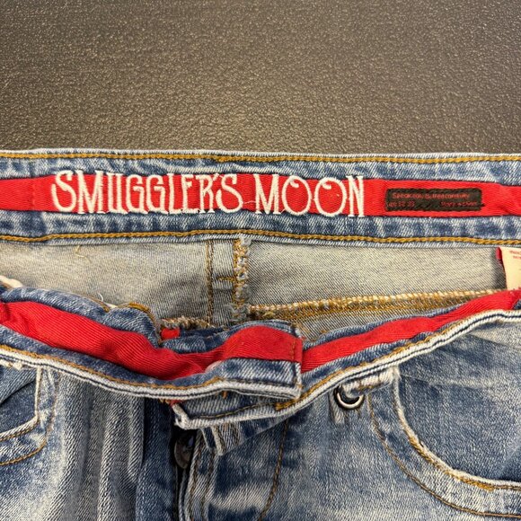 Smugglers Moon men’s Distressed Blue Jeans Size 32x33 Skull & Crossbones Cuffed - Picture 4 of 12